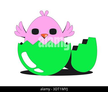 Groovy happy chick hatching flash message success illustration Stock Vector