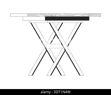 Wooden folding work table 2D line object Stock Vector