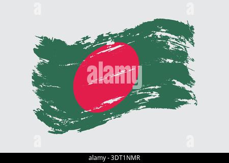 Bangladesh vector watercolor national country flag icon. Hand drawn illustration, dry brush Stock Vector