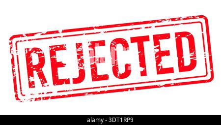 Rejected stamp sign with red rectangular shape in grunge style, distressed rubber stamp typography for documents, approvals denial, quality control Stock Vector