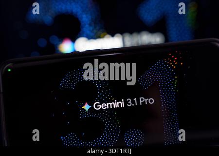 Close-up of Google Gemini 3.1 Pro interface on a smartphone screen, representing advanced multimodal generative artificial intelligence and mobile cha Stock Photo