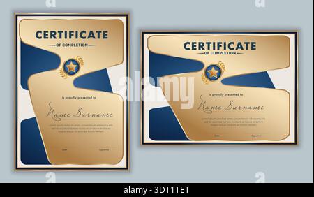 Elegant blue and gold certificate of completion template for corporate training and business courses Stock Vector