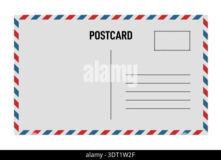 Vector illustration of a blank vintage travel postcard backside with air mail and postage stamp elements. Retro postal design template for address Stock Vector