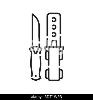 tactical knife black line icon. Vector isolated element.Editable stroke Stock Vector
