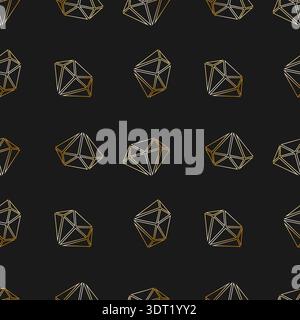 Luxury chic dark background with gold diamonds. Crystal pattern. Vector illustration Stock Vector
