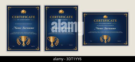 Premium elegant certificate of achievement template with gold trophy for awards and recognition Stock Vector