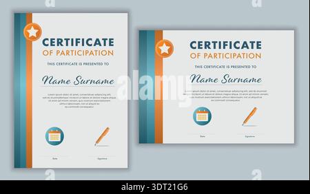Modern flat certificate of participation template for events workshops courses and training Stock Vector