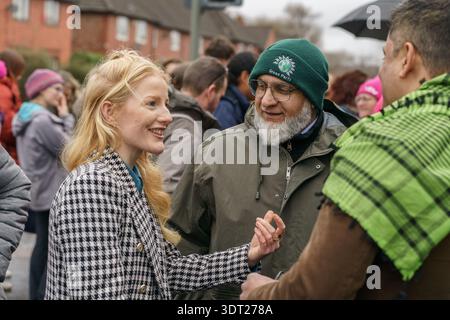 Manchester, UK, 20th Feb 2026: By-Election Candidate Hannah Spencer meets Muslim supporters outside Green Party HQ in Gorton, Adam Edwards/Alamy Live News Stock Photo