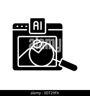 Visual search black flat icon for digital and print projects.  Minimal clean icons for apps and websites. Modern simple icons for UI UX and branding Stock Vector