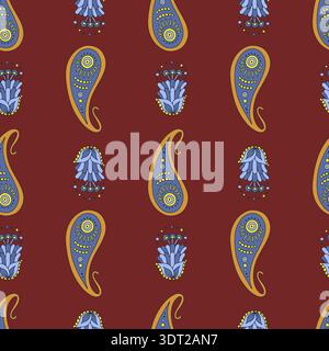 Seamless pattern with blue Paisley motifs Stock Vector