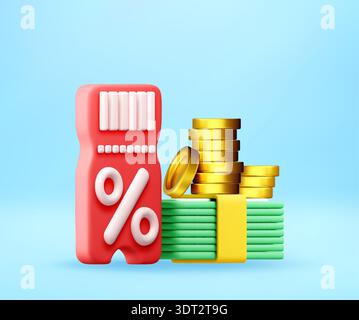 3D Red discount coupon with money Stock Vector