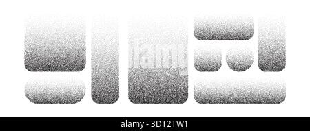 Abstract stipple button collection featuring halftone patterns, gradient overlays. Modern grainy backgrounds with subtle noise effects perfect for Stock Vector