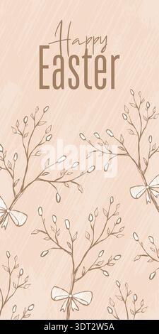 Vintage Easter card design with crayon-style willow branches. Stock Vector