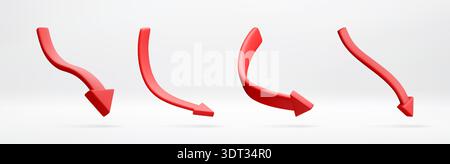 Set of red 3D arrows pointing downward Stock Vector