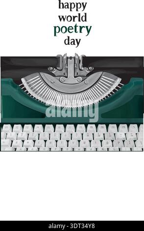 Vector green typewriter illustration for World Poetry Day. Stock Vector