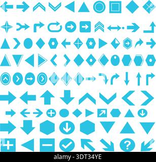 Blue Arrow and Navigation Icons Mega Collection Vector Set Isolated on White Background Stock Vector