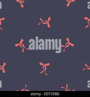 Simple seamless pattern with hand drawn pink bow knots on dark blue background Stock Vector