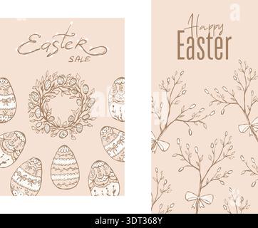 Easter crayon wreath with egg for a sale poster or happy springtime banner Stock Vector