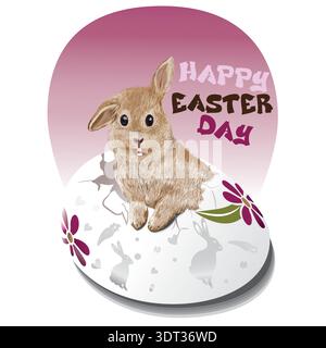 card, celebration, vector, spring, illustration, background, rabbit, easter, design, holiday, happy, bunny, decoration, banner, greeting, cute, decora Stock Vector