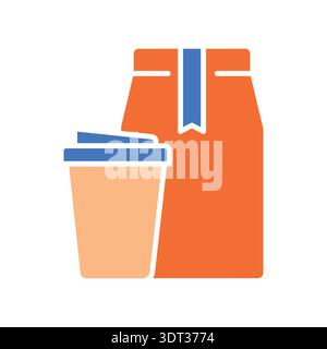 Paper cups takeout containers color flat icon for digital and print projects. PFAS product. Minimal clean icons for apps and websites. Modern simple i Stock Vector