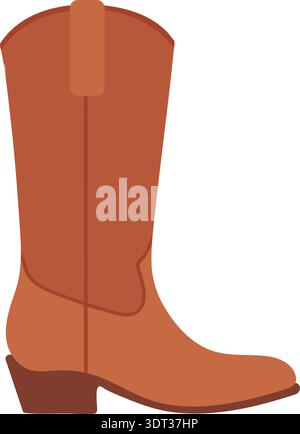 Single brown cowboy style boot with a heel and tall shaft shown in a flat style Stock Vector