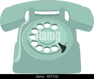 Light teal rotary dial telephone with circular number dial in a retro flat style Stock Vector