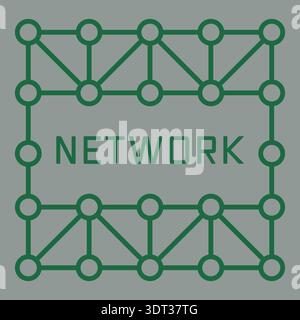 Geometric badge with network text surrounded by connected nodes and lines forming a grid Stock Vector