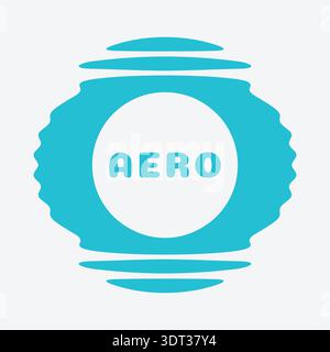 Light blue badge with aero text centered inside concentric ripple shapes forming a soft emblem Stock Vector