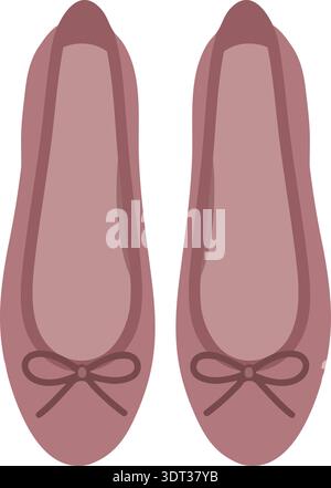 Pair of pink ballet flats with small bow details shown from above Stock Vector
