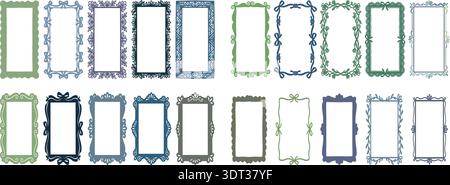 Vintage Decorative Frame Borders Collection Vector Set Isolated on White Background Stock Vector