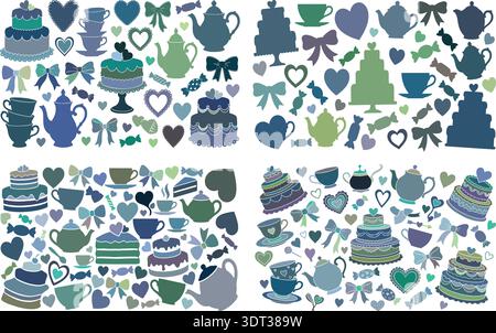 Wedding and Tea Party Decorative Icons Collection Vector Set Stock Vector