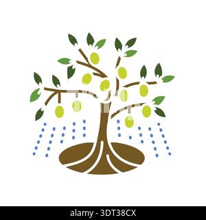 olive irrigation  color flat  icon. Vector isolated element. Editable stroke. Stock Vector