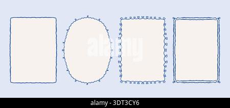 Doodle Coquette Frame Border Naive Vector Set Sketch Line Cookie Style Paper Invitation Card Template Collection Stock Vector
