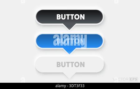 UI button set with three color options. A modern design for web and mobile interfaces. Vector illustration. Stock Vector