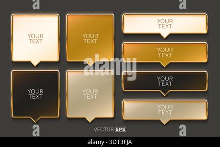 Elegant Golden Speech Bubbles and Banners. A luxurious set of shiny 3D text boxes and callouts for your design project. Vector illustration Stock Vector