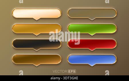 Elegant glossy buttons with golden frames and speech bubble pointers, perfect for web elements. Vector illustration. Stock Vector