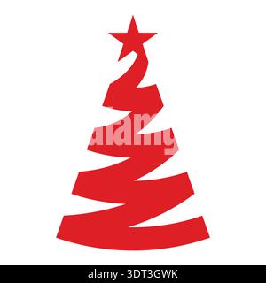 Christmas tree red spiral ribbon decoration illustration of a decorated ribbon and star Stock Vector