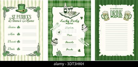 St Patricks Day Menu Template Vector Set Collection Vintage Dinner Special For Restaurant Cafe Pub Stock Vector
