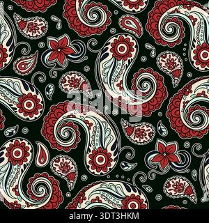 Batik Paisley Vintage Pattern With Swirls Seamless Floral Ornament Decorative Ethnic Boho Indian Art Bohemian Style Stock Vector