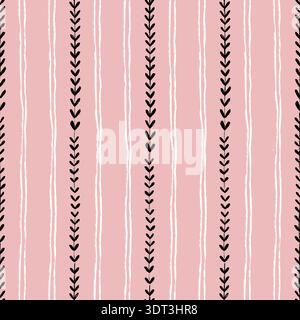 Pink Floral Textured Stripes Pastel Color Seamless Pattern Simple Rustic Stripe Background Vector Coquette Wallpaper Stock Vector