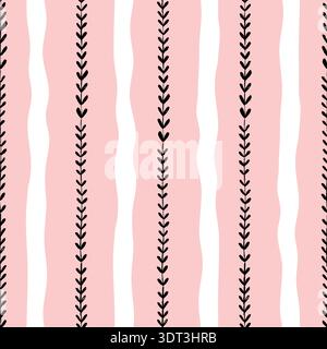 Pink Floral Textured Stripes Pastel Color Seamless Pattern Simple Rustic Stripe Background Vector Coquette Wallpaper Stock Vector