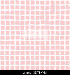 Seamless Pink Grid With Wavy Distorted Squares Abstract Vector Background Textile Simple Print Wrapping Paper Stock Vector