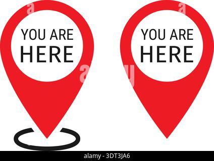 You Are Here red map pin set on transparent background Stock Vector