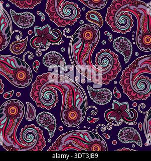 Batik Paisley Vintage Pattern With Swirls Seamless Floral Ornament Decorative Ethnic Boho Indian Art Bohemian Style Stock Vector