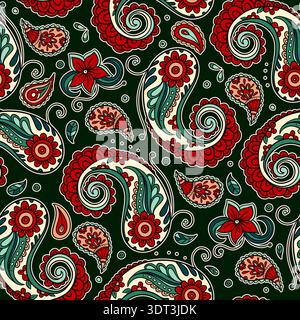 Batik Paisley Vintage Pattern With Swirls Seamless Floral Ornament Decorative Ethnic Boho Indian Art Bohemian Style Stock Vector
