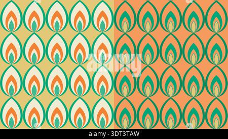 Irish holiday symbol, ornamental seamless pattern set of 2. Traditional tricolour concept color. St. Patrick's Day Celtic culture celebration. 1970-s Stock Vector