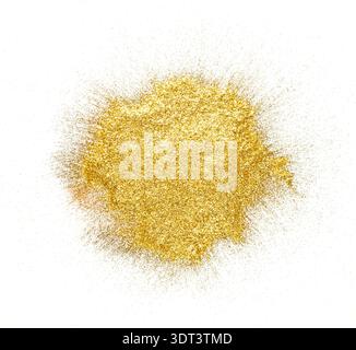 Collage of Golden Glitter Arranged in a Random Pattern on a White Background With No Clear Structure Stock Photo