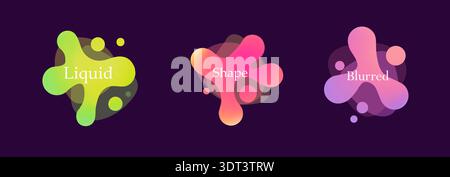 Set shape round gradient blob organic form. Abstract collection irregular blob. Liquid form deformed elements. Stock Vector