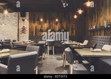 Modern Collage of Dining Area Showing Tables and Seating in a Stylish Restaurant Atmosphere Stock Photo
