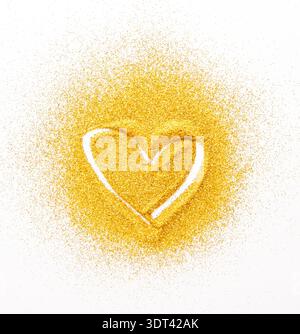 Collection of Sand Art With Heart Shape on a White Background Made From Fine Yellow Sand Stock Photo